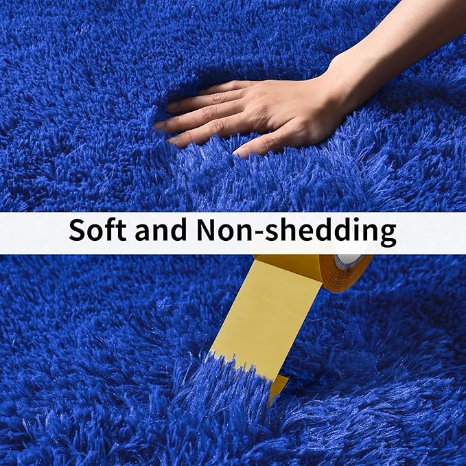 Soft Runner Rugs for Bedroom Hallways, 2x3 Royal Blue Fluffy Shag Throw Area - Image 5