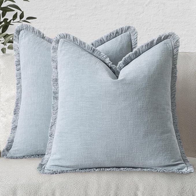MIULEE Decorative Throw Pillow Covers Neutral Linen Fringe Throw Pillows Set of by MIULEE