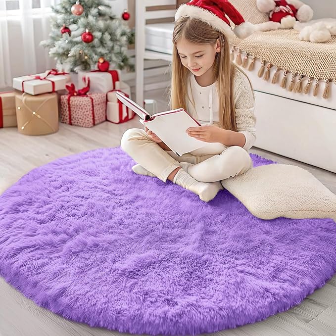 OLANLY Purple Round Rugs for Bedroom by OLANLY