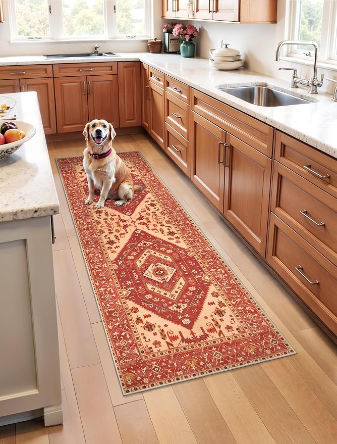 SERISSA Boho Washable Runner Rug, 2x5 Rug Runner Non-Slip Vintage Red Hallway by SERISSAHomeDecorCollection