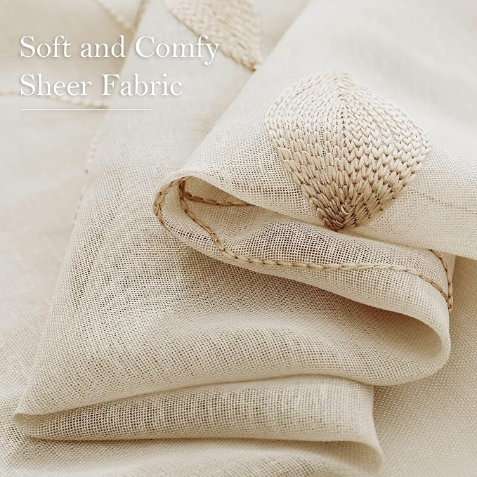 HOMEIDEAS Taupe Sheer Kitchen Curtains 52 x 45 Inch Length 2 Panels Beige - Image 4