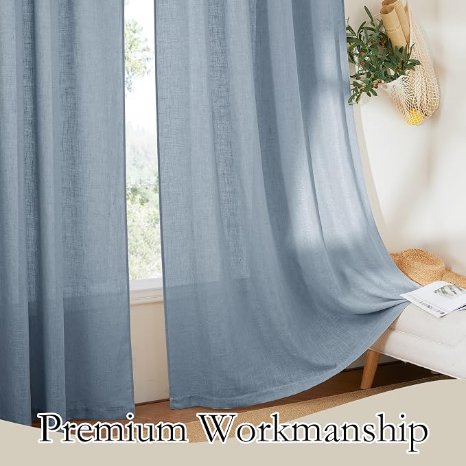 RYB HOME Semi Sheer Curtains for Small Window Doorway, Thick Linen Burlap Half - Image 5
