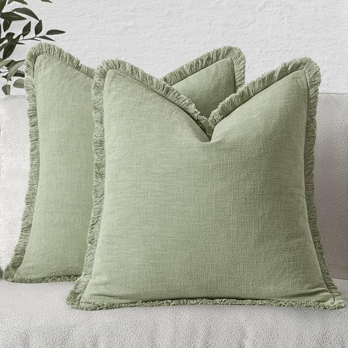 MIULEE Decorative Throw Pillow Covers Neutral Linen Fringe Throw Pillows Euro by MIULEE