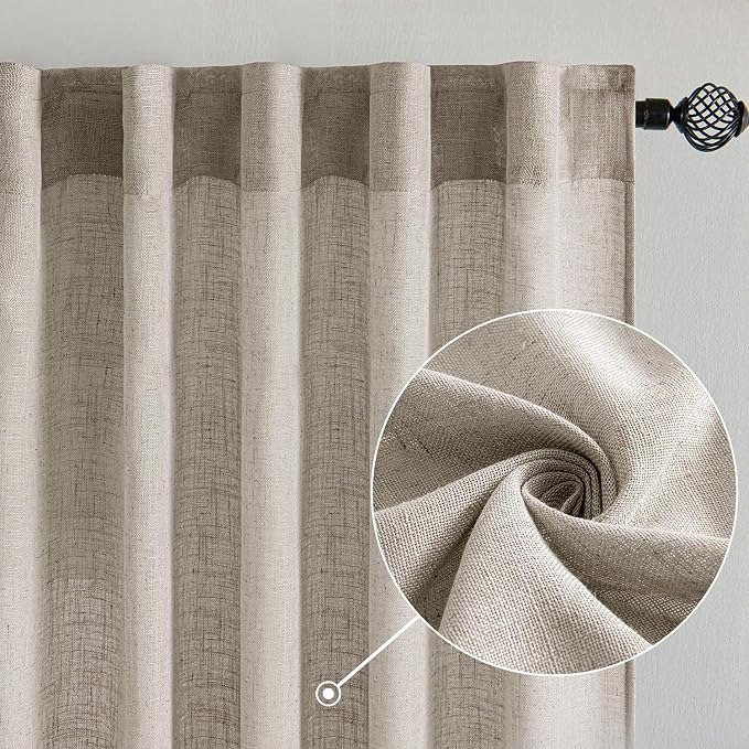 MIULEE Burlywood Birch Linen Curtains 96 Inches Long 2 Panels - Image 2