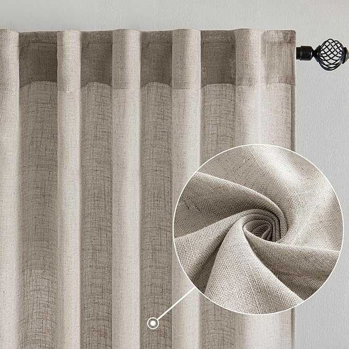 MIULEE Burlywood Birch Linen Curtains 90 Inch Long 2 Panels - Image 2