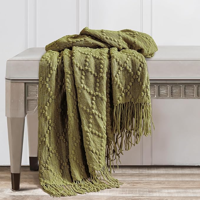 BOURINA Olive Throw Blanket 50 x70 Inches Jacquard Argyle Throw Textured Solid - Image 5