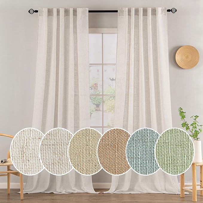 MIULEE White Linen Curtains 90 Inch Long 2 Panels Set by MIULEE