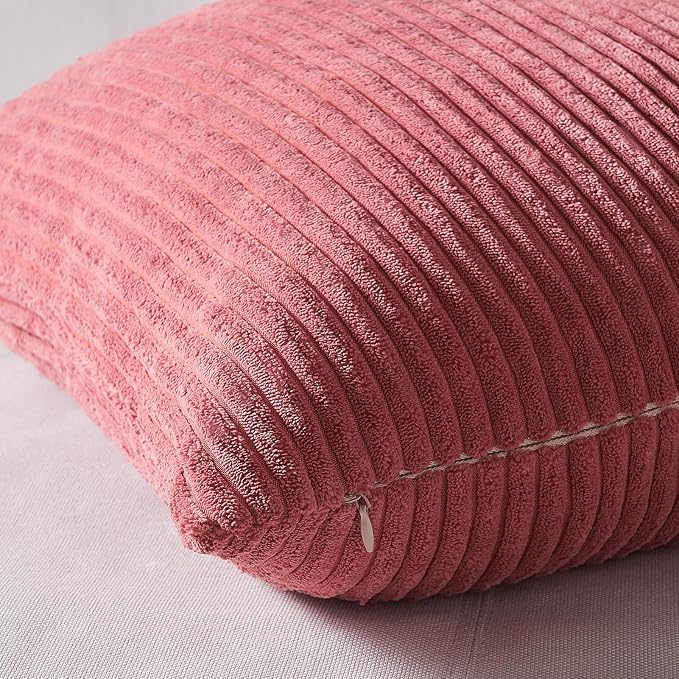 Topfinel Pink Throw Pillow Covers 12x12 Inch Set of 4, Soft Farmhouse Corduroy - Image 3