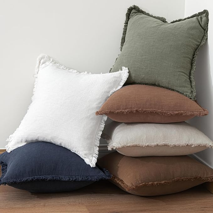 MIULEE Decorative Throw Pillow Covers Neutral Linen Fringe Throw Pillows Euro - Image 5