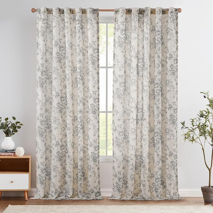 jinchan Linen Blend Curtain Floral Curtains by JINCHAN