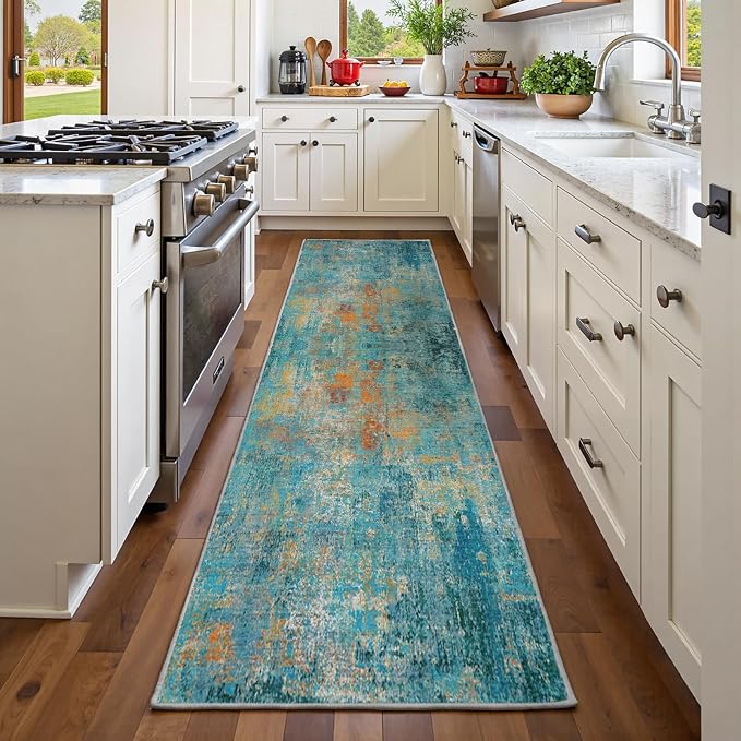 Washable Area Rugs 2'x6' Non-Slip Modern Abstract Soft - Image 3
