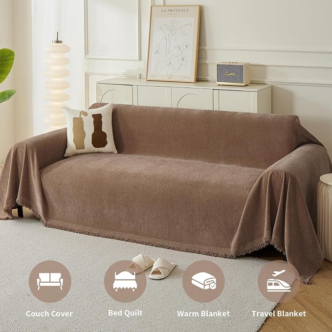 Couch Cover for Dogs, Boho Sofa Covers for 3 Cushion Couch, Chenille Sofa - Image 4