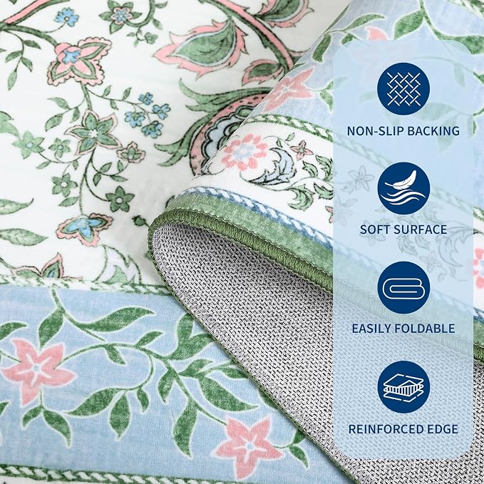 GarveeHome Blue Green Pink 2x6 Washable Kitchen Runner Rugs Non Slip Provence - Image 6