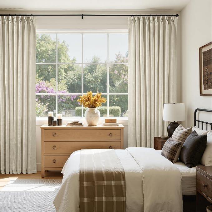 60 Inch Width 84 Inches Long Linen Pinch Pleated Curtains 1 Panel | Light - Image 6