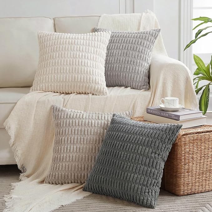 Fancy Homi Set of 4 Grey and White Boho Decorative Throw Pillow Covers 26x26 by Fancy+Homi
