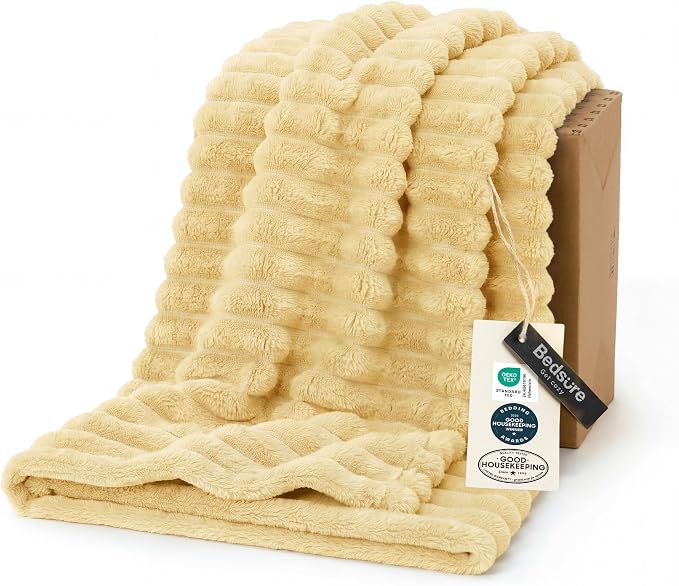 Bedsure GentleSoft Custard Yellow Fleece Twin Blanket by BEDSURE