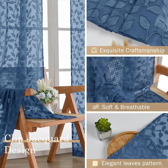 Chyhomenyc Dusty Blue Sheer Curtains 96 Inch Length 2 Panels Set, Light - Image 7