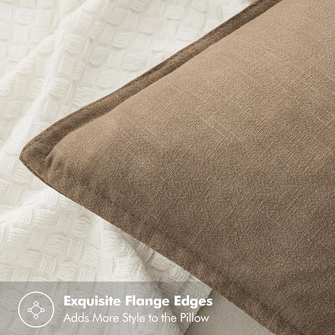 MIULEE Decorative Linen Euro Sham Pillow Covers 22x22 Inch Khaki Boho Farmhouse - Image 2