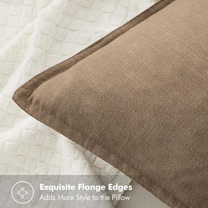 MIULEE Decorative Linen Euro Sham Pillow Covers 28x28 Inch Khaki Boho Farmhouse - Image 2