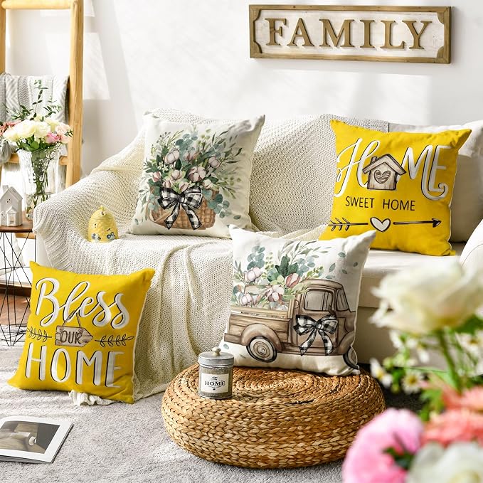 AVOIN colorlife Bless Our Home Farmhouse Eucalyptus Leaves Throw Pillow Covers - Image 2