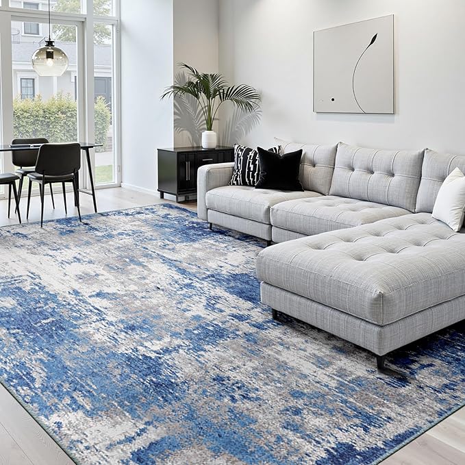 Washable Area Rugs 9'x12' Non-Slip Modern Abstract Soft by RELEANY
