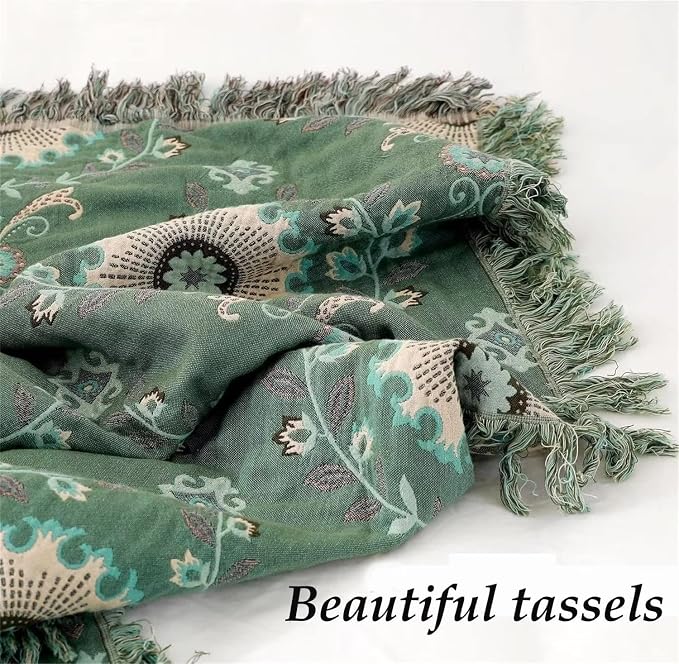 MSGKV Boho Throw Blanket for Couch Bed 60''x80'', 100% Cotton Blankets Woven - Image 2