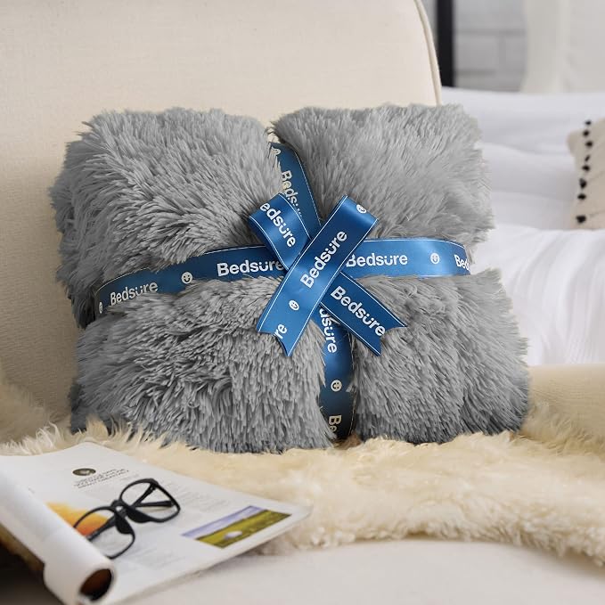 Bedsure GentleSoft Fluffy Grey King Size Blanket - Image 5