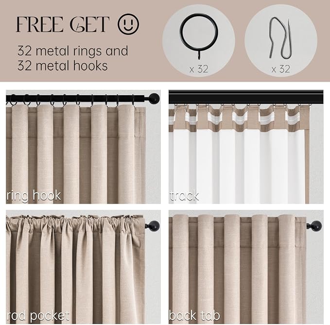 90 inch long linen Blackout curtains 2 Panels 100% Black out Linen texture - Image 4