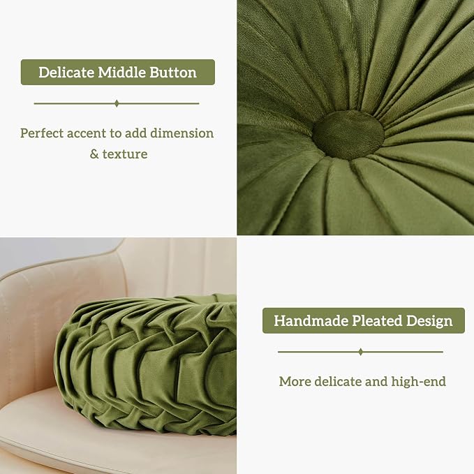 HIG Set of 2 Decorative Round Pleated Throw Pillows, Classy Accent Pumpkin - Image 3