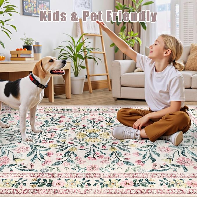 6x9 Area Rugs for Living Room: Floral Washable Rug Vintage Large Soft Boho - Image 8