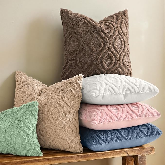 decorUhome Throw Pillow Covers 22x22 Inch Set of 2, Soft Plush Faux Wool Brown - Image 2
