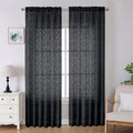 Lecloud Leia Black Sheer Curtains 96 Inches Long 2 Panels, Airy Leaf Jacquard by Lecloud