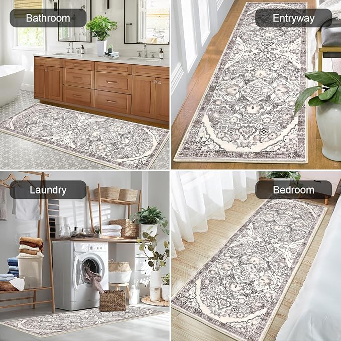 HEBE Hallway Runner Rug 2'x6' Washable Vintage Distressed Area Rugs Non Slip - Image 6