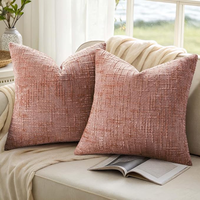 decorUhome Summer Pink Chenille Euro Sham Throw Pillow Covers 22x22 Set of 2 - Image 9