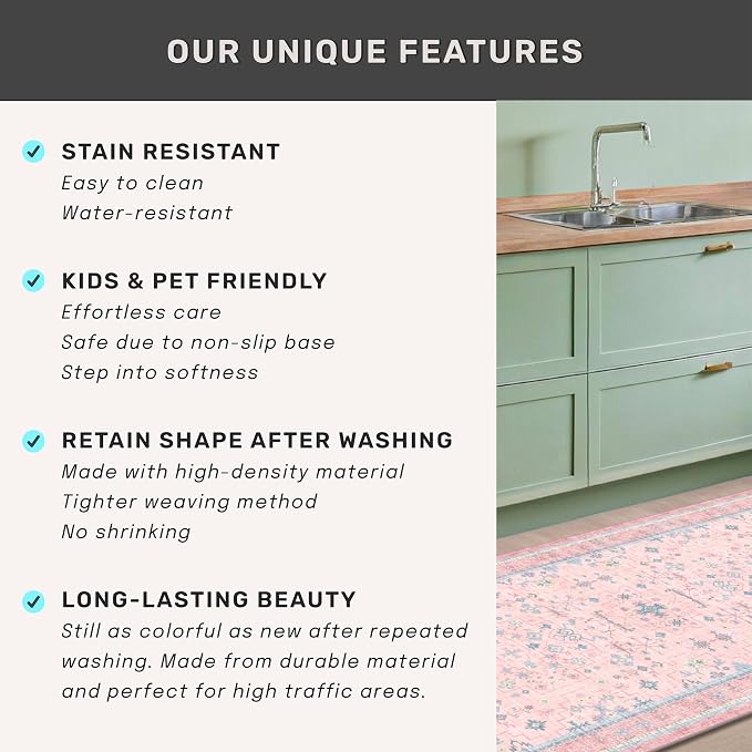 Washable Pink and Blue 7x10 Oushak Rugs - Image 7