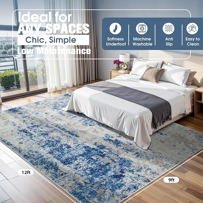 9x12 Area Rugs for Living Room Rug Washable: Abstract Large Rug for Dining Room - Image 2