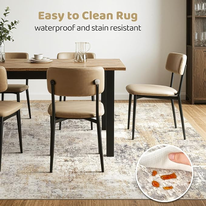 LOONGRUG 7x9 Area Rug Washable Large Neutral Modern Living Room Rugs | Abstract - Image 6