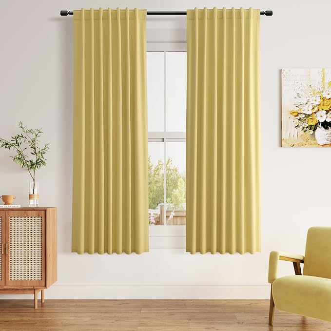 Guken Yellow 100% Blackout Linen Curtains 63 Inch Length 2 Panels Set by Guken