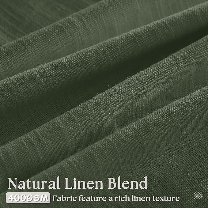 108 Inch Linen Memory Trained Pleated Curtains Olive Green - Image 3