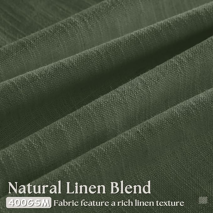 80 Inches Long Olive Green Pinch Pleat Thick Linen Curtains - Image 3