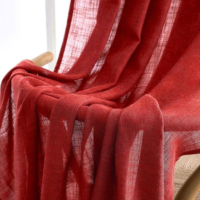 MIULEE Red Linen Short Curtains 63 Inch Length 2 Panels - Image 6