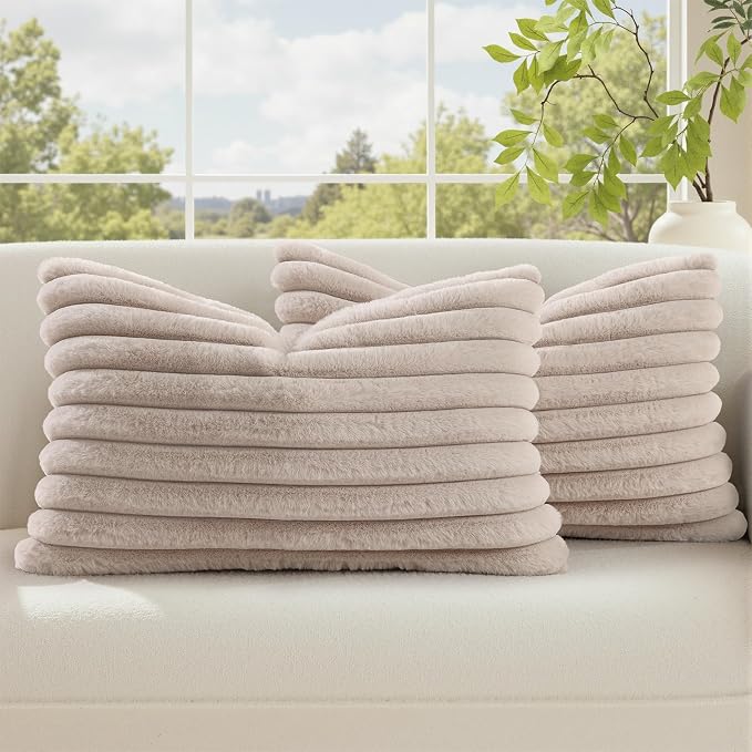 decorUhome Cozy Faux Fur Throw Pillow Covers 12x20 Set of 2 Decorative Soft by decorUhome