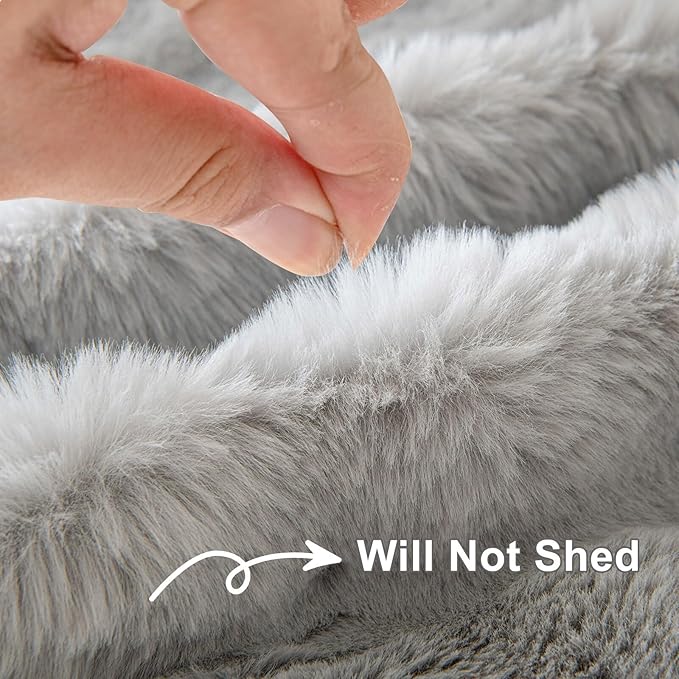 HANDONTIME Grey Plush Sofa Covers Washable Rabbit Plush Couch Cover Soft Cozy - Image 3