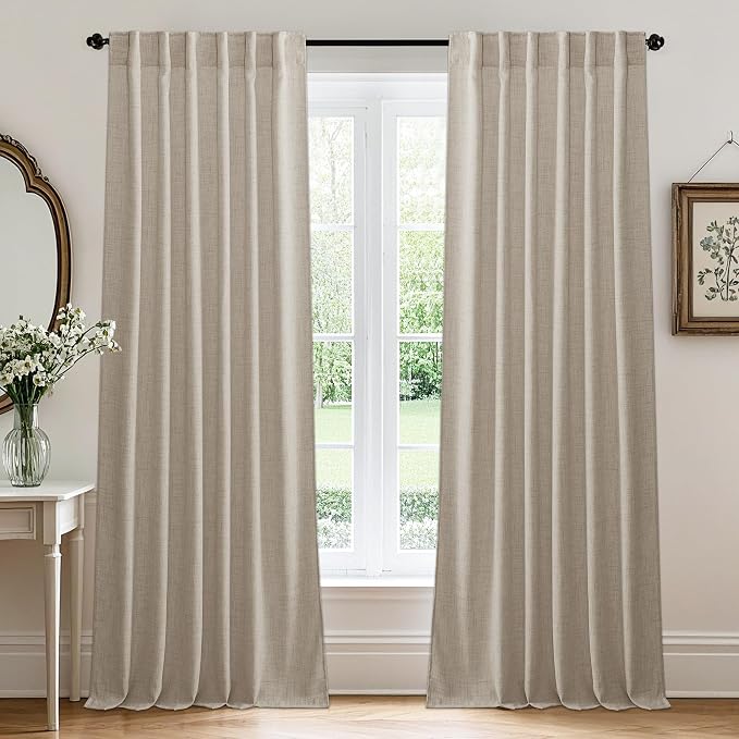 RYB HOME Natural Beige Linen Sheer Curtains 63 inches Long by RYBHOME