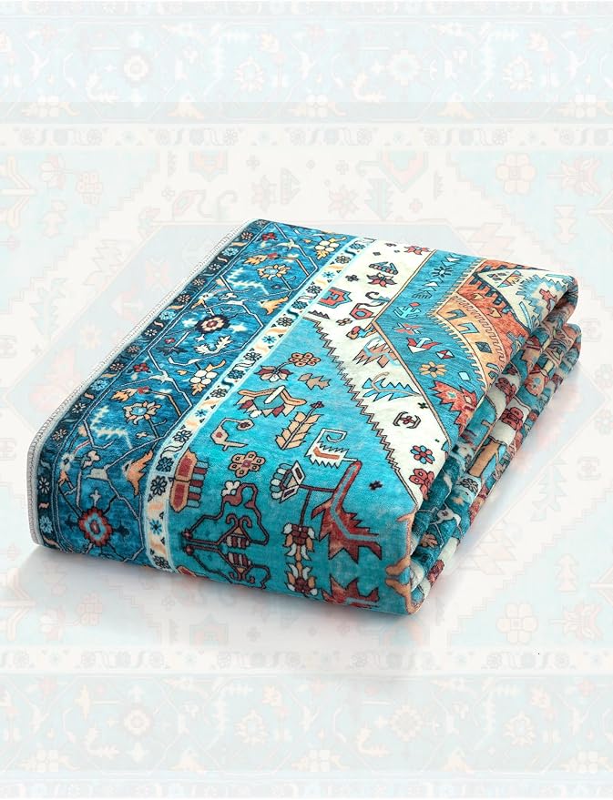 SERISSA Runner Rug for Hallways, Extra Long Boho Rug Ultra Soft Vintage Blue - Image 8