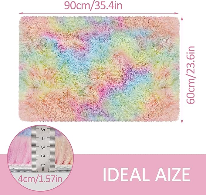 Small Fluffy Rainbow Colorful Area Rug - Image 2