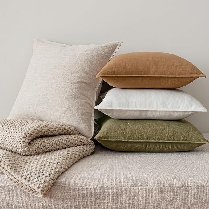 MIULEE Brown Linen Pillow Covers Pack of 4 Decorative Natural Solid Throw - Image 7