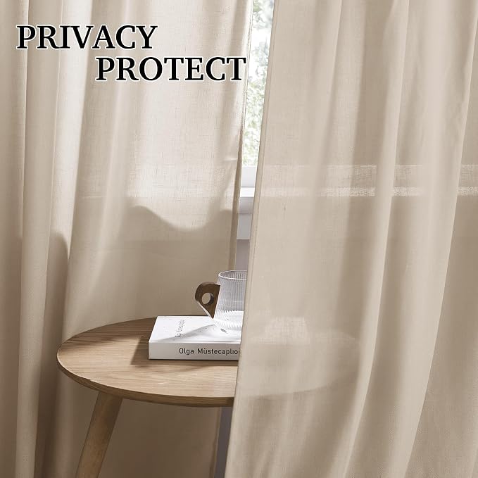 RYB HOME Linen Sheer Curtains 120 inches Long, Room Divider Curtains - Image 3