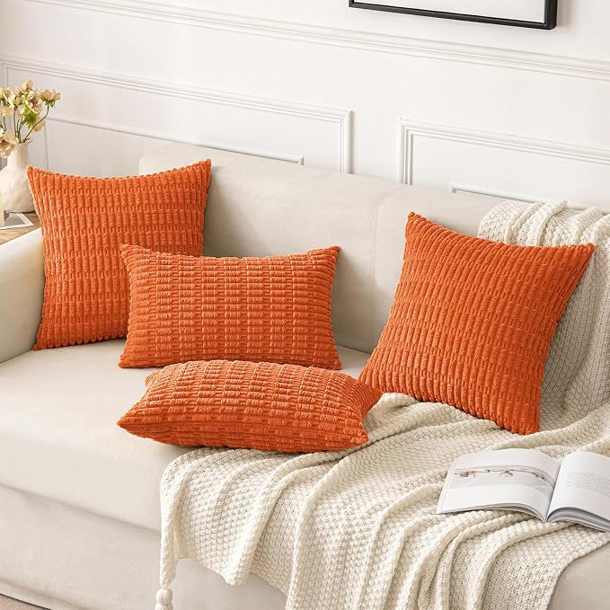 MIULEE Pack of 2 Orange Corduroy Decorative Pillow Covers 18x18 Inch Soft Boho - Image 4