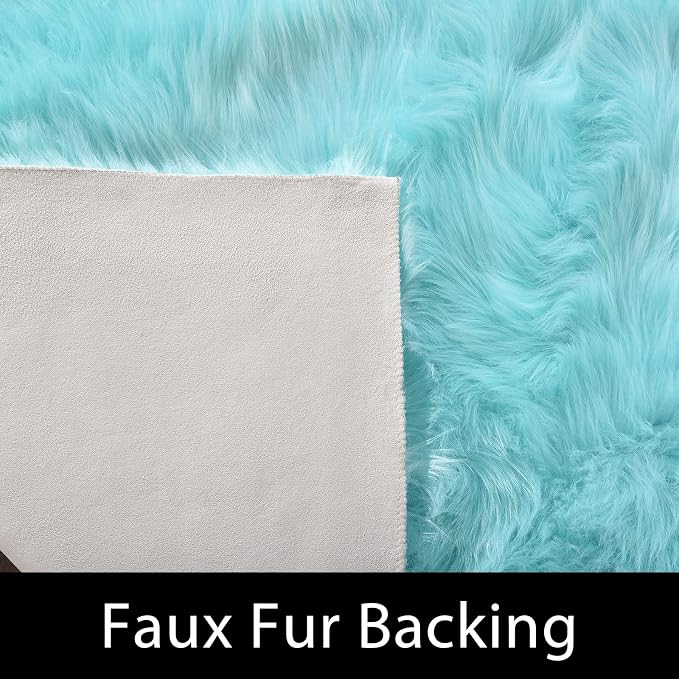 Latepis Big Rugs for Bedroom Teal 6.7x10 Area Rug Light Blue Faux Sheepskin Fur - Image 4
